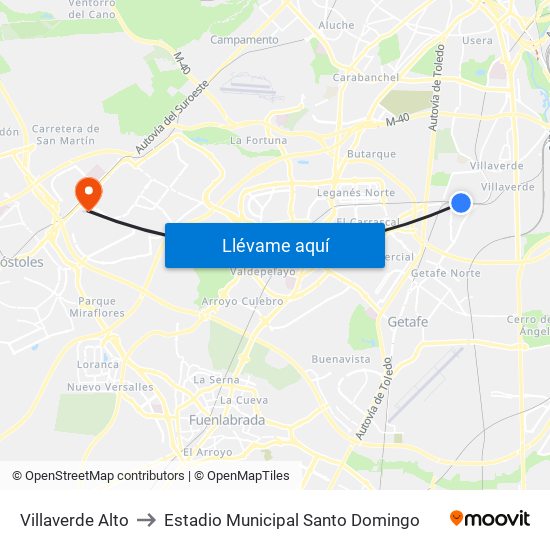 Villaverde Alto to Estadio Municipal Santo Domingo map