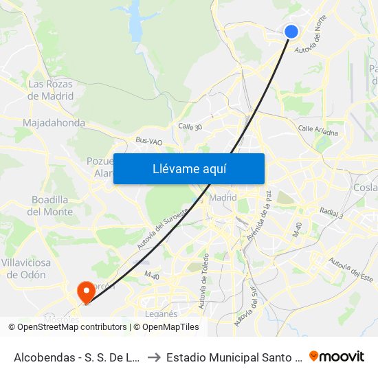 Alcobendas - S. S. De Los Reyes to Estadio Municipal Santo Domingo map