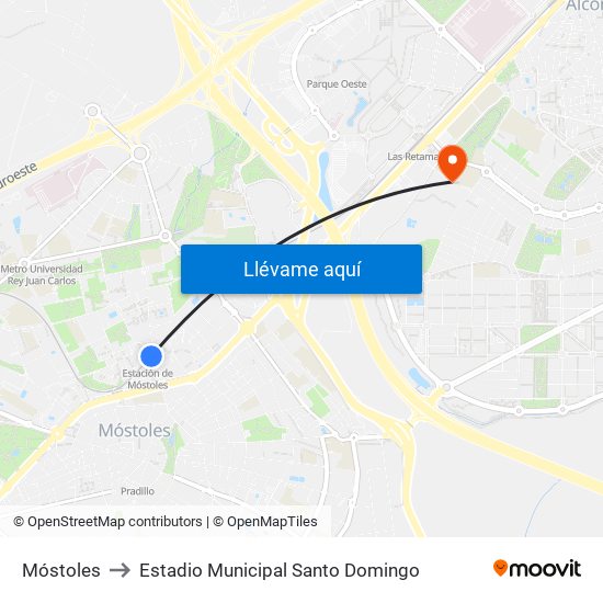 Móstoles to Estadio Municipal Santo Domingo map