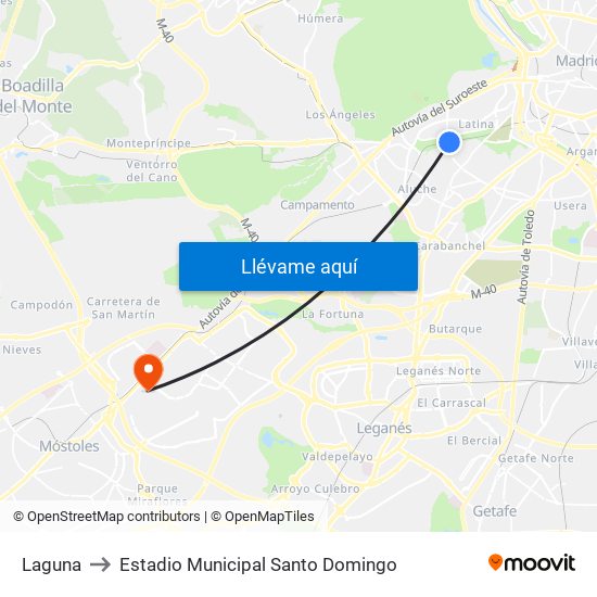Laguna to Estadio Municipal Santo Domingo map