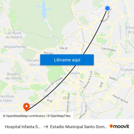 Hospital Infanta Sofía to Estadio Municipal Santo Domingo map