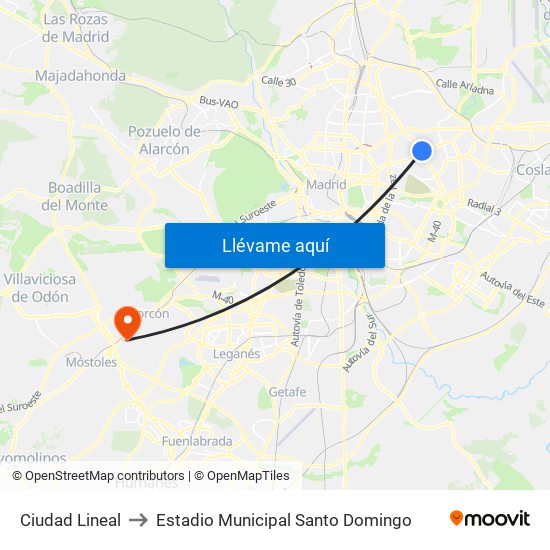 Ciudad Lineal to Estadio Municipal Santo Domingo map