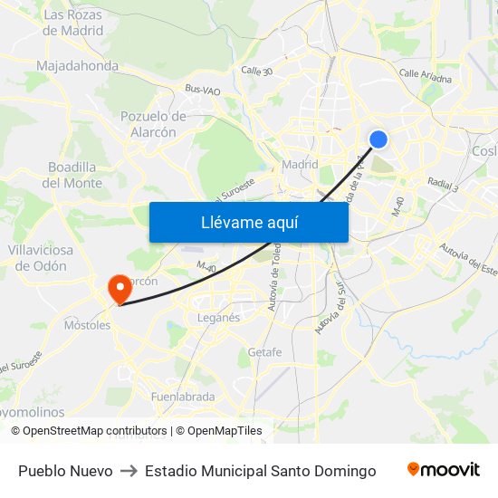 Pueblo Nuevo to Estadio Municipal Santo Domingo map
