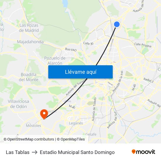 Las Tablas to Estadio Municipal Santo Domingo map