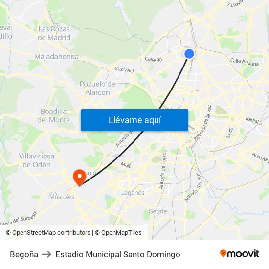 Begoña to Estadio Municipal Santo Domingo map