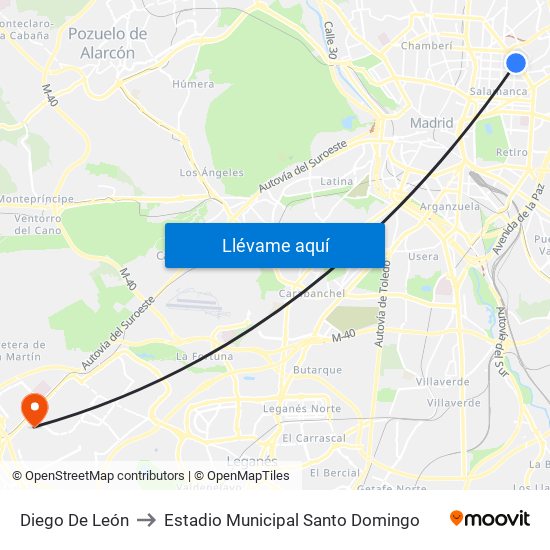 Diego De León to Estadio Municipal Santo Domingo map