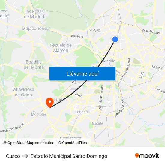 Cuzco to Estadio Municipal Santo Domingo map