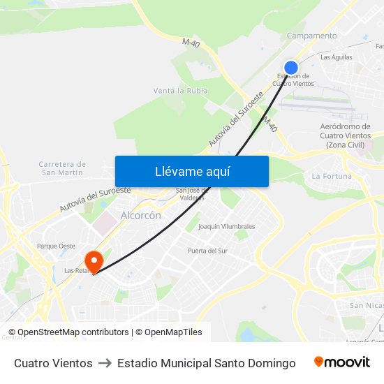 Cuatro Vientos to Estadio Municipal Santo Domingo map