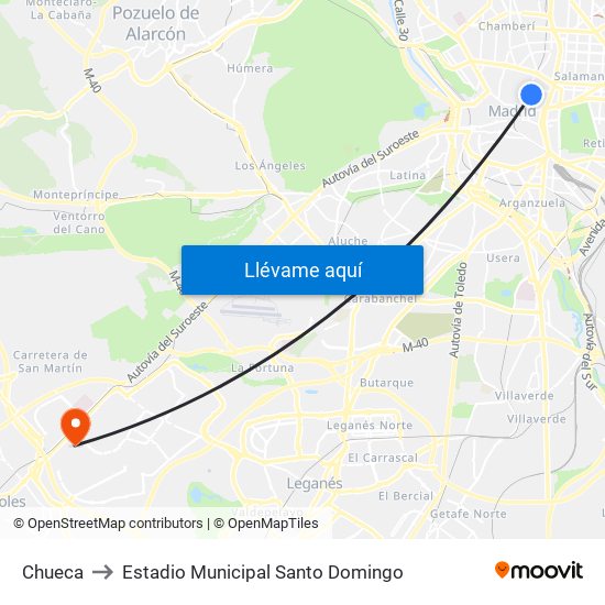 Chueca to Estadio Municipal Santo Domingo map