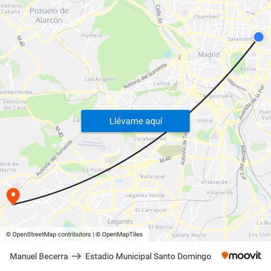 Manuel Becerra to Estadio Municipal Santo Domingo map