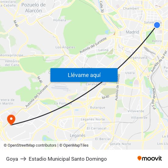 Goya to Estadio Municipal Santo Domingo map