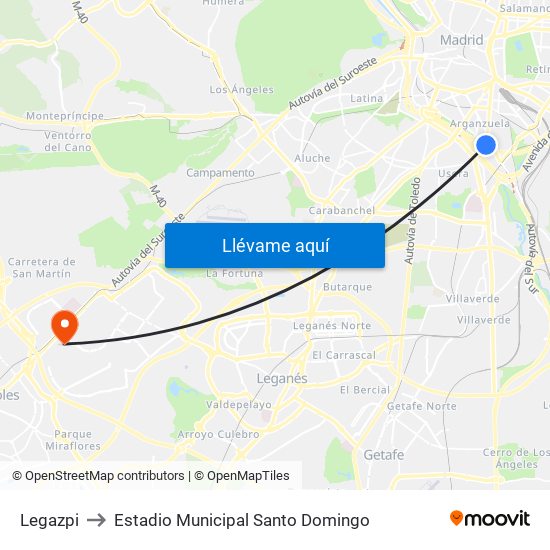 Legazpi to Estadio Municipal Santo Domingo map