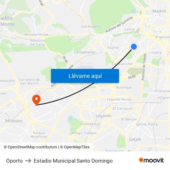 Oporto to Estadio Municipal Santo Domingo map