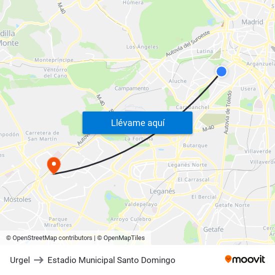 Urgel to Estadio Municipal Santo Domingo map