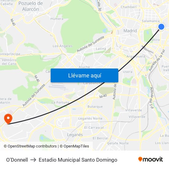 O'Donnell to Estadio Municipal Santo Domingo map