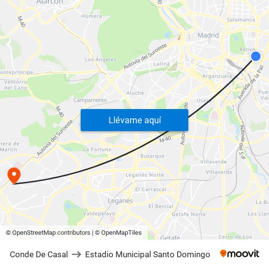 Conde De Casal to Estadio Municipal Santo Domingo map