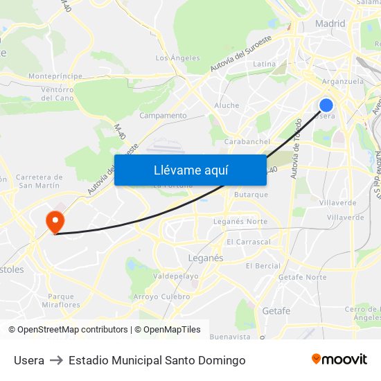 Usera to Estadio Municipal Santo Domingo map