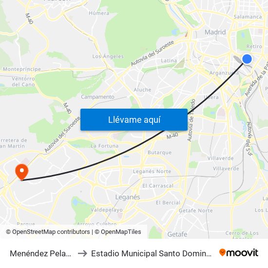 Menéndez Pelayo to Estadio Municipal Santo Domingo map