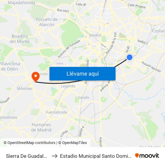 Sierra De Guadalupe to Estadio Municipal Santo Domingo map