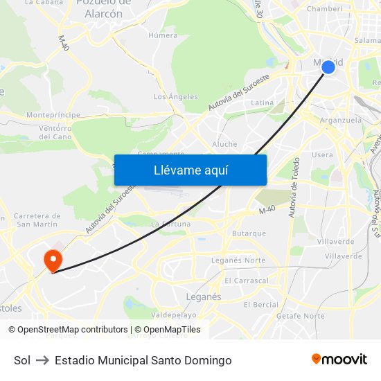 Sol to Estadio Municipal Santo Domingo map