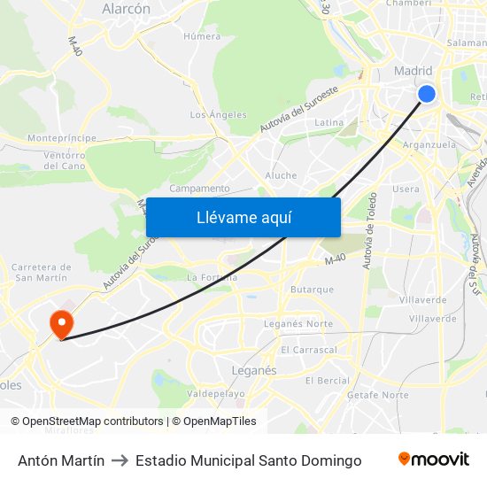 Antón Martín to Estadio Municipal Santo Domingo map