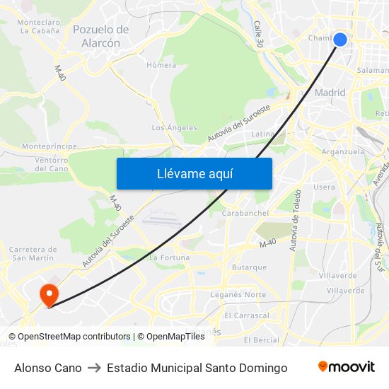 Alonso Cano to Estadio Municipal Santo Domingo map