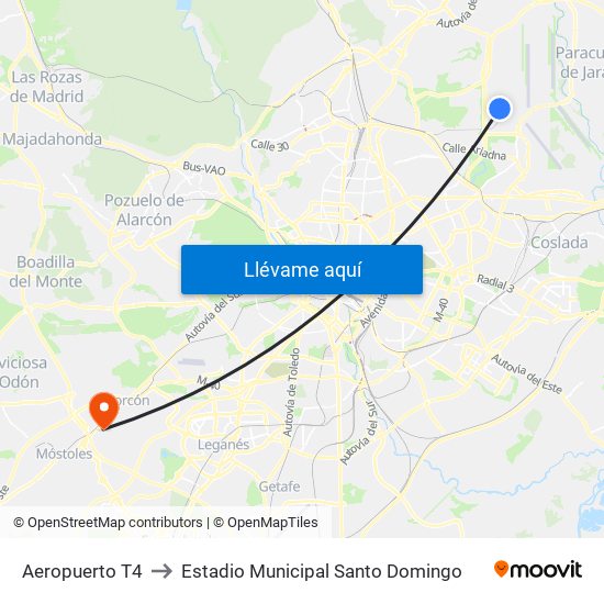 Aeropuerto T4 to Estadio Municipal Santo Domingo map
