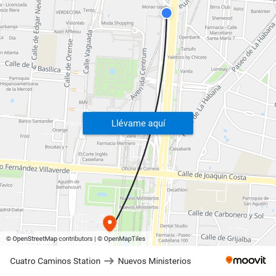 Cuatro Caminos Station to Nuevos Ministerios map