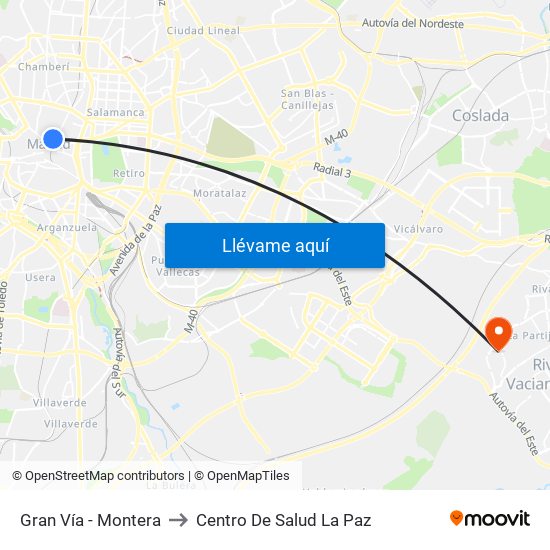 Gran Vía - Montera to Centro De Salud La Paz map
