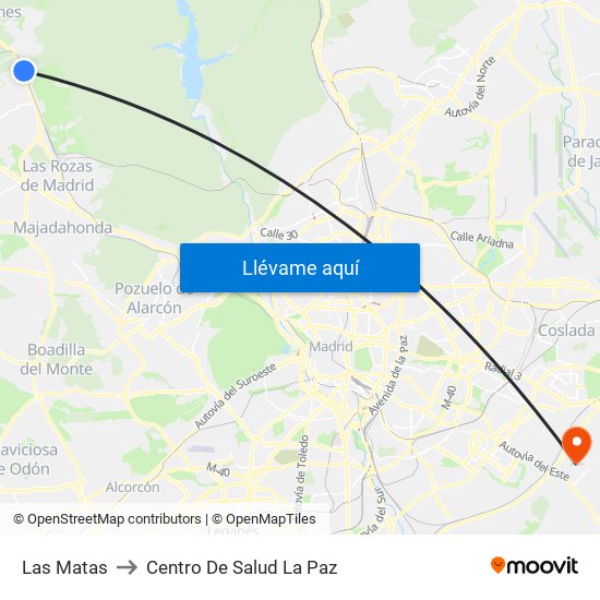 Las Matas to Centro De Salud La Paz map