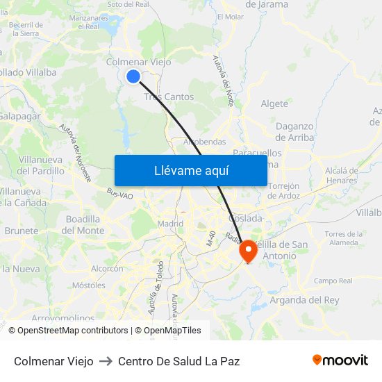 Colmenar Viejo to Centro De Salud La Paz map