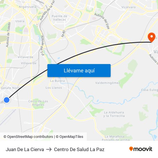 Juan De La Cierva to Centro De Salud La Paz map
