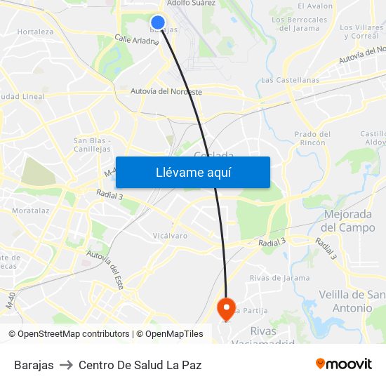 Barajas to Centro De Salud La Paz map