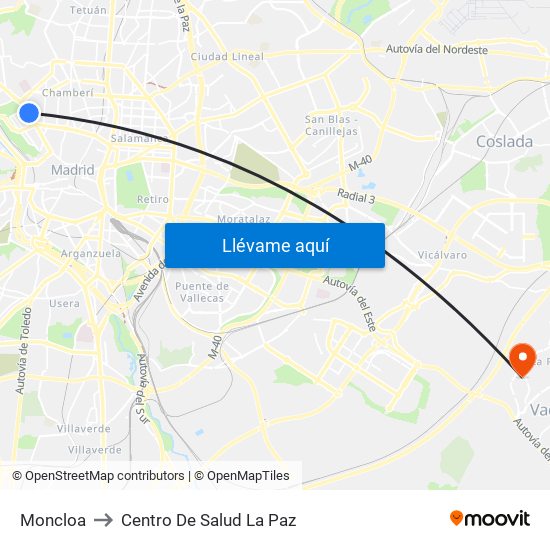 Moncloa to Centro De Salud La Paz map