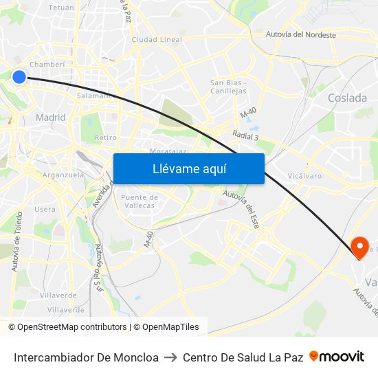 Intercambiador De Moncloa to Centro De Salud La Paz map