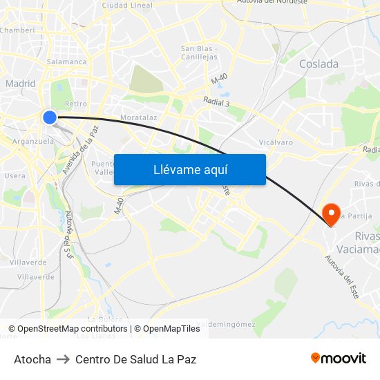 Atocha to Centro De Salud La Paz map