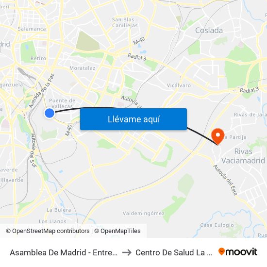 Asamblea De Madrid - Entrevías to Centro De Salud La Paz map