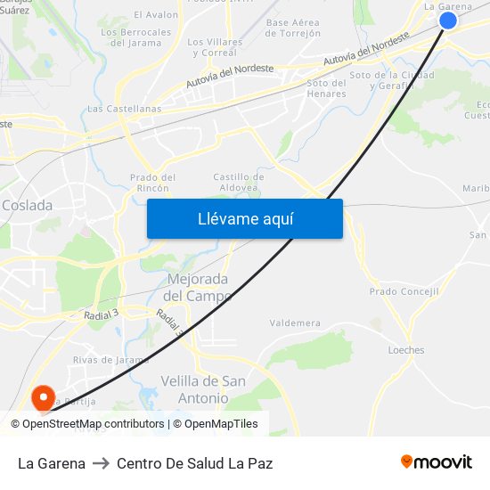 La Garena to Centro De Salud La Paz map