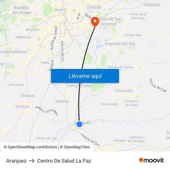Aranjuez to Centro De Salud La Paz map