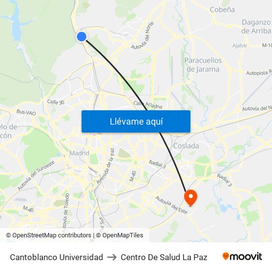 Cantoblanco Universidad to Centro De Salud La Paz map