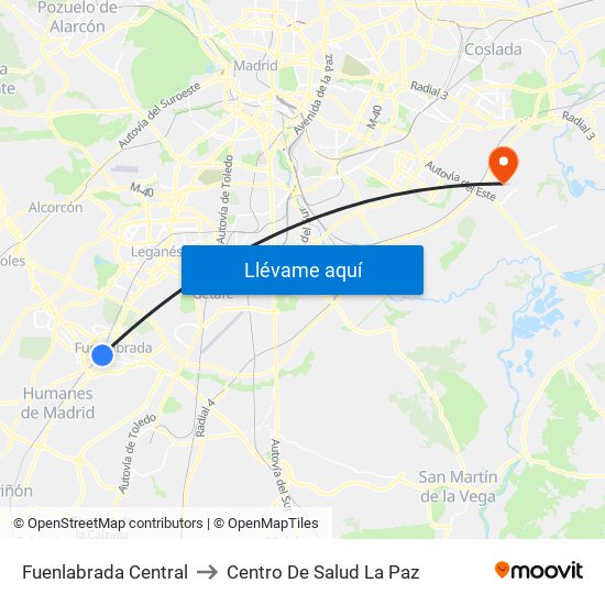 Fuenlabrada Central to Centro De Salud La Paz map