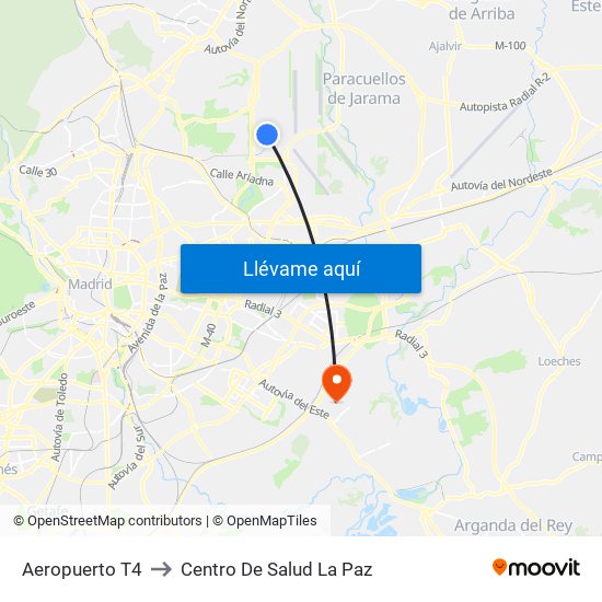 Aeropuerto T4 to Centro De Salud La Paz map
