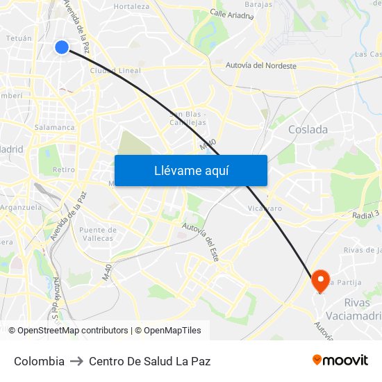 Colombia to Centro De Salud La Paz map