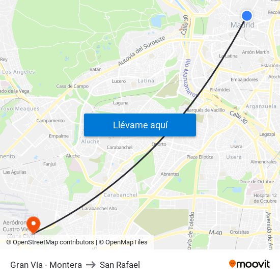 Gran Vía - Montera to San Rafael map