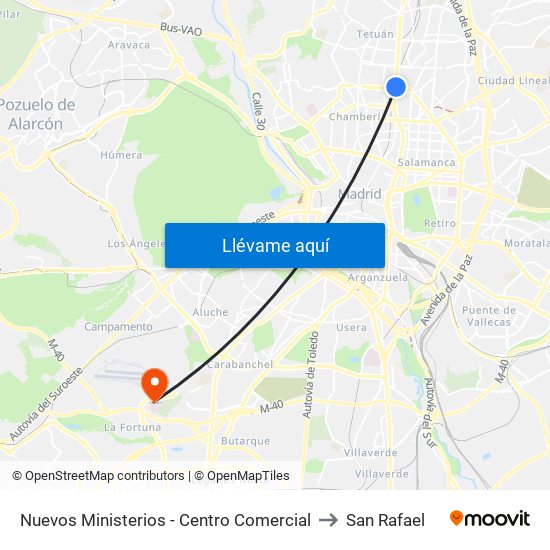 Nuevos Ministerios - Centro Comercial to San Rafael map