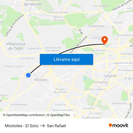 Móstoles - El Soto to San Rafael map