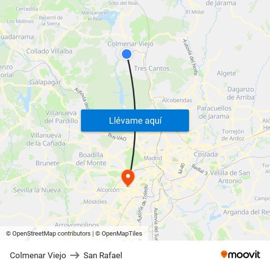 Colmenar Viejo to San Rafael map