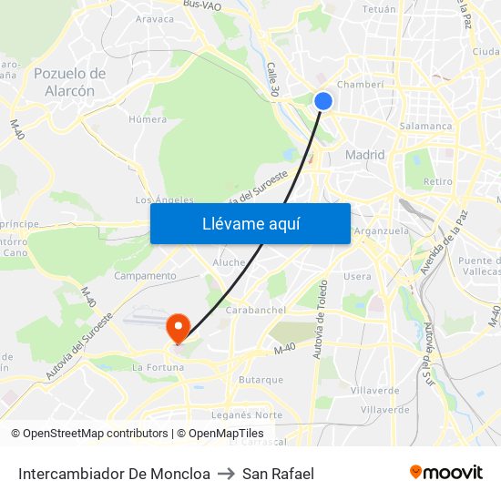 Intercambiador De Moncloa to San Rafael map