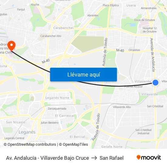 Av. Andalucía - Villaverde Bajo Cruce to San Rafael map