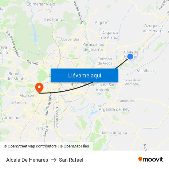 Alcalá De Henares to San Rafael map